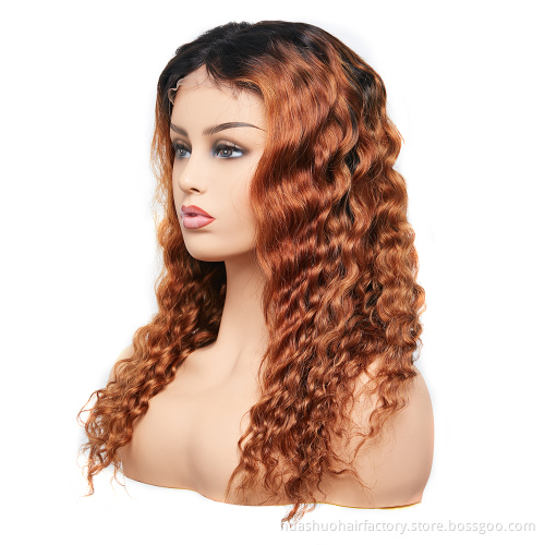 Wholesale Full Cuticle Deep Wave  Malaysian Curly T1b/30 Color Lace Front Wig For Black Women